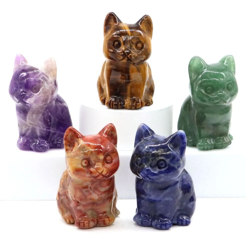 Amethyst Cat Figurine HandCarved Crystal Cat Statue For Meditation And Home Decor 0