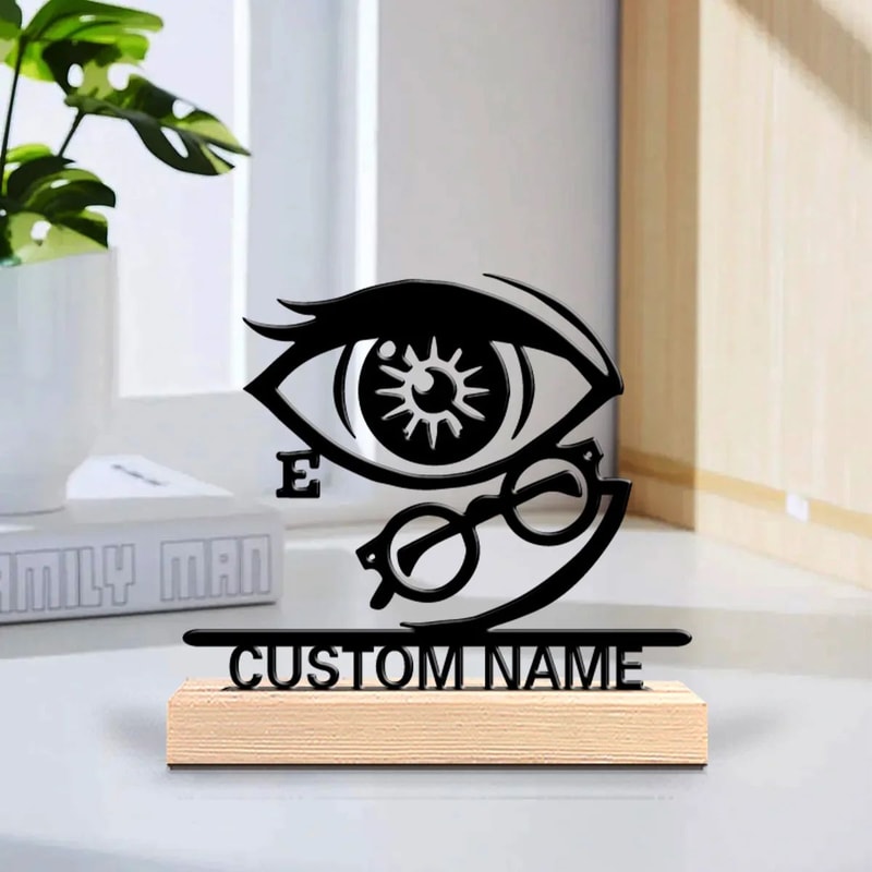 Personalized Ophthalmologist Gift Metal Statue With Wooden Base For Eye Doctor Desk Decor 2