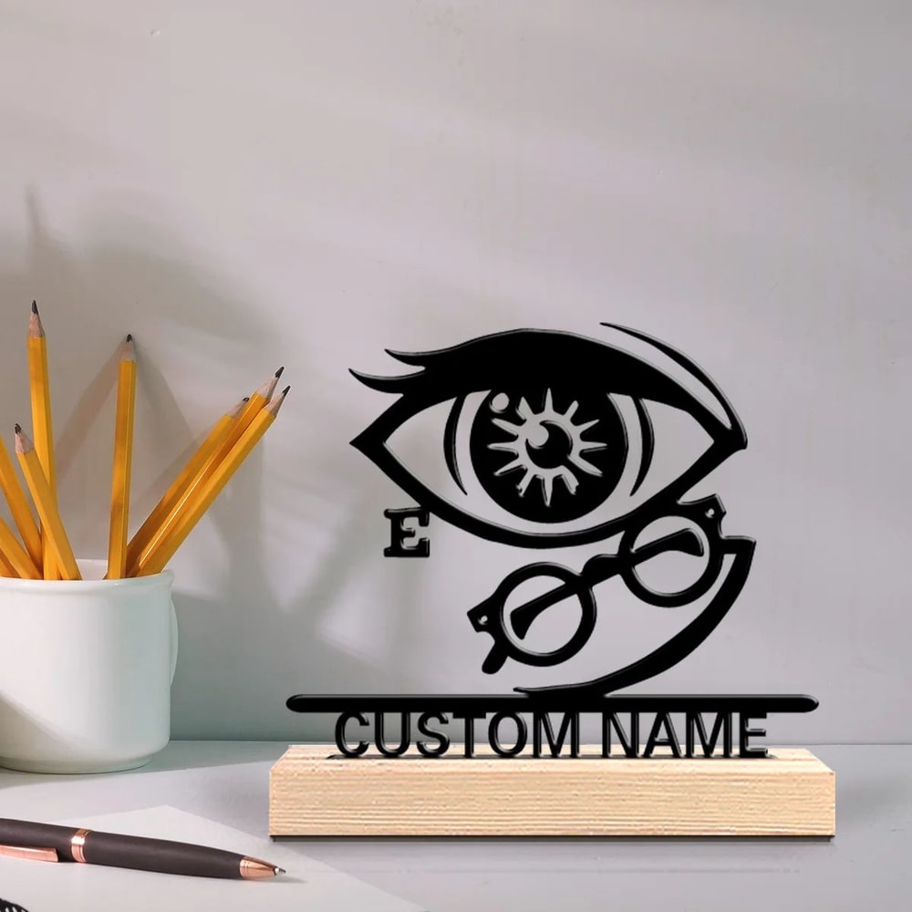 Personalized Ophthalmologist Gift Metal Statue With Wooden Base For Eye Doctor Desk Decor 3