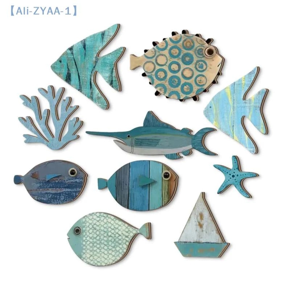 Wooden Fish Wall Decor Set Of 10 For Coastal Wall Decor And Nautical Bathroom Decor 2