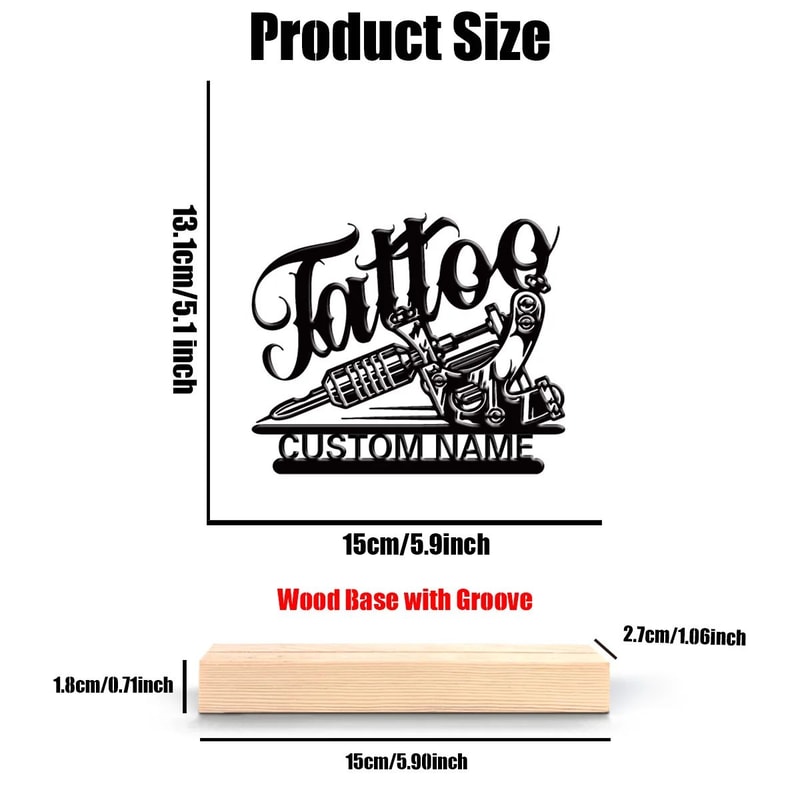 Custom Metal Tattoo Artist Figurine With Engraved Wooden Base 2