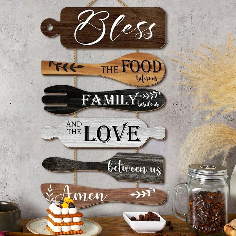 Family Blessings Wooden Kitchen Wall Decor Rustic Farmhouse Dining Sign 0
