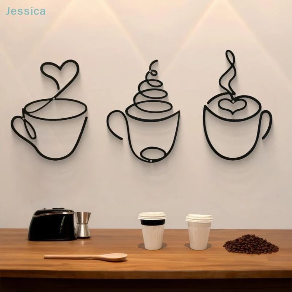 Modern Coffee Cup Wall Art For Kitchen And Coffee Bar Black Metal Coffee Wall Decor 0