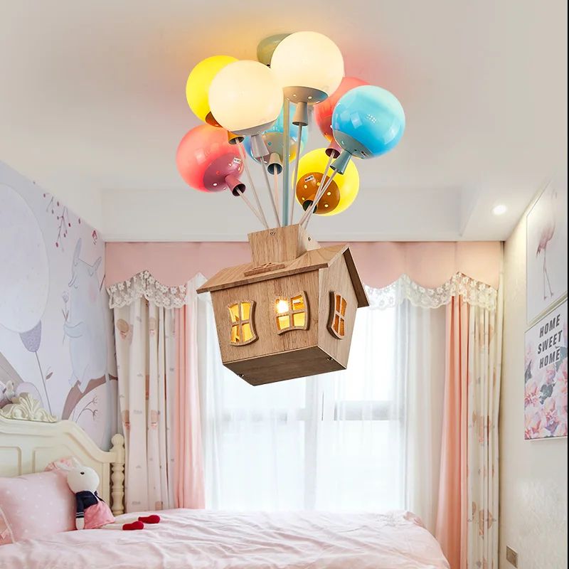 Whimsical Balloon House Kids Room Chandelier Wooden Ceiling Light 0