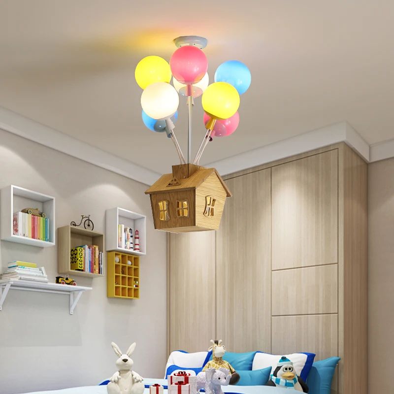 Whimsical Balloon House Kids Room Chandelier Wooden Ceiling Light 3