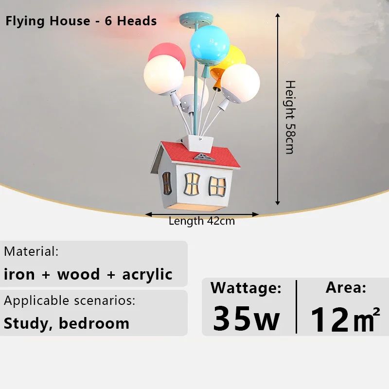 Whimsical Balloon House Kids Room Chandelier Wooden Ceiling Light 11
