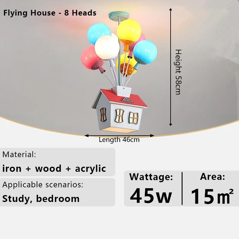 Whimsical Balloon House Kids Room Chandelier Wooden Ceiling Light 7