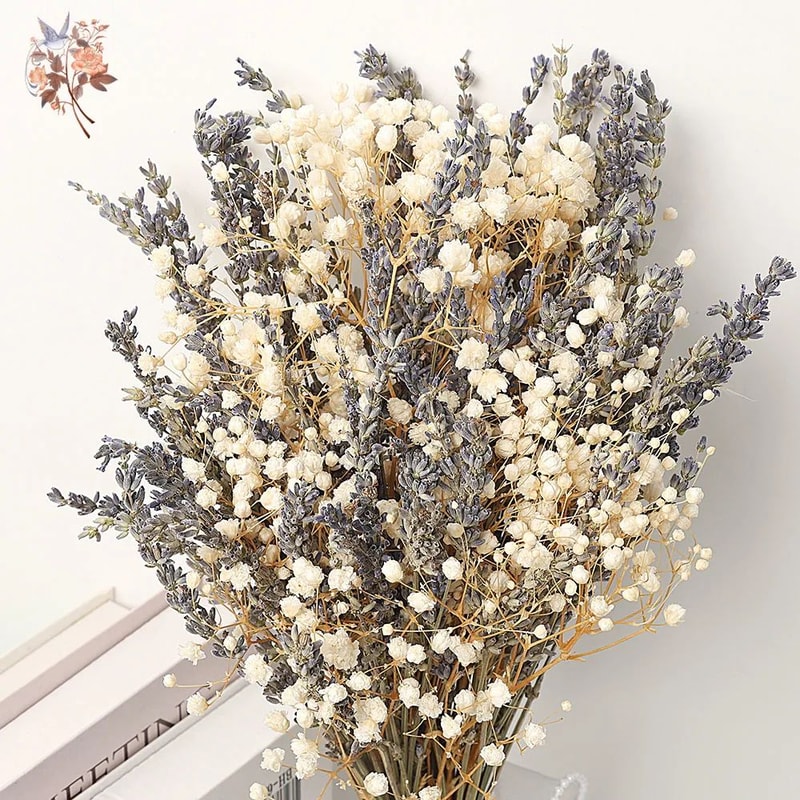 Lavender Bliss Dried Lavender Bouquet With Babys Breath For Romantic Home Wedding Decor 2