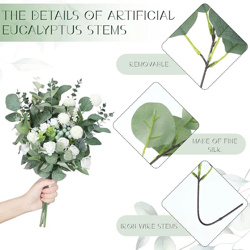 Mixed Artificial Eucalyptus Stems For Weddings Vases DIY Floral Arrangements 4