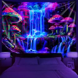 neon dream forest waterfall cyberpunk tapestry for bedroom and gaming room