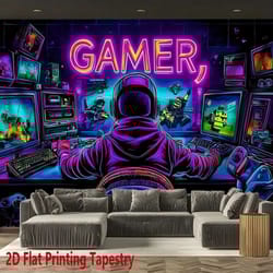 vikama neon gaming room tapestry for bedroom, game room and party decor