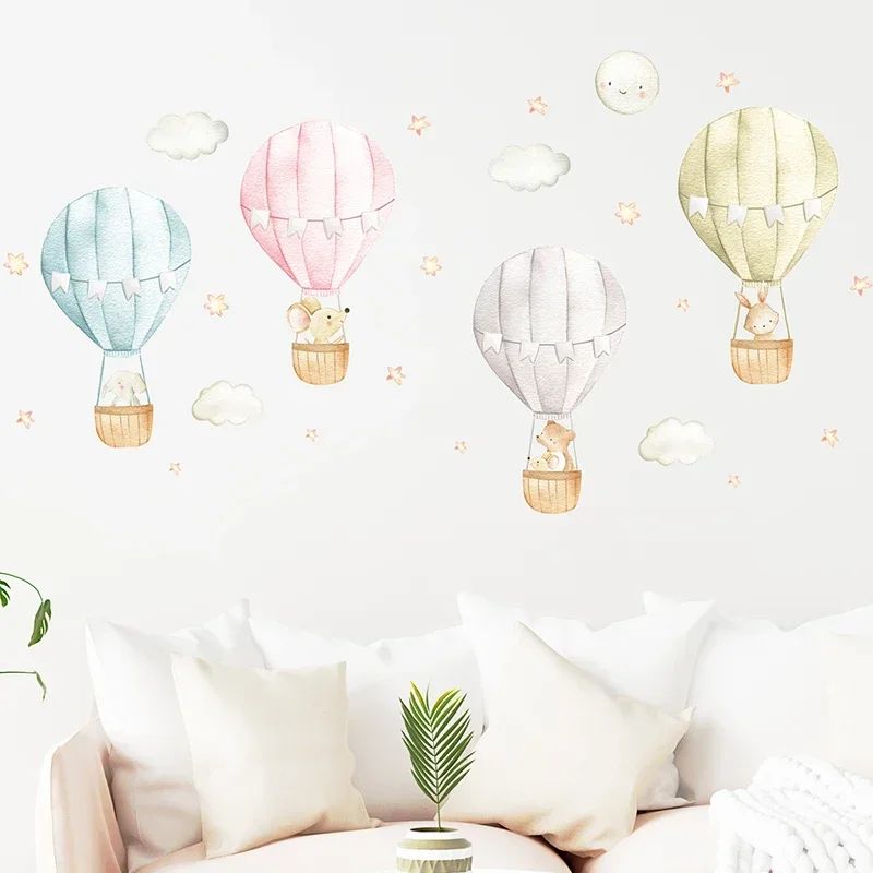 Dreamy Sky Hot Air Balloon Wall Decor Watercolor Nursery Wall Decals For Kids Baby Rooms 1