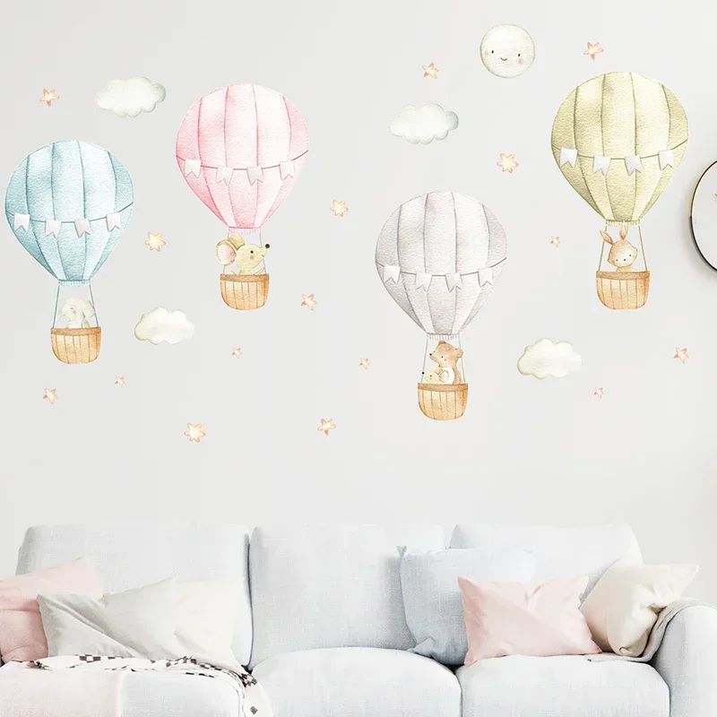 Dreamy Sky Hot Air Balloon Wall Decor Watercolor Nursery Wall Decals For Kids Baby Rooms 2