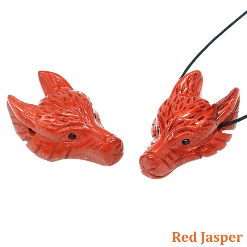 HandCarved Wolf Head Pendant In Natural Crystal Stone For Jewelry Making 15