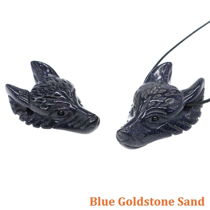 HandCarved Wolf Head Pendant In Natural Crystal Stone For Jewelry Making 19