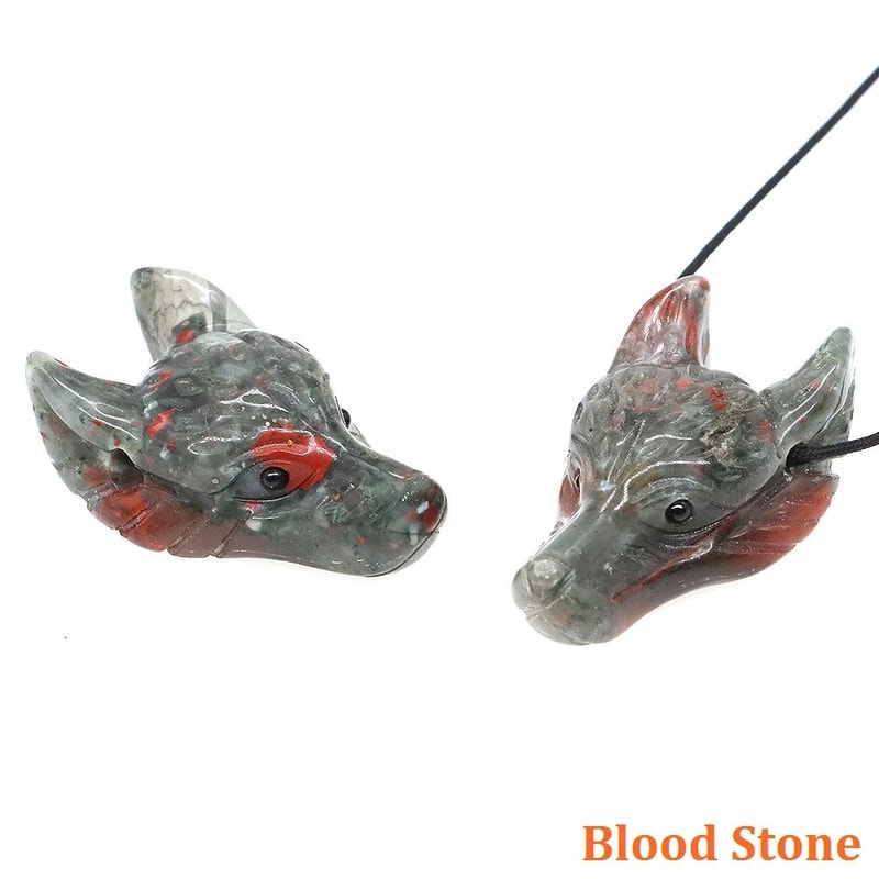 HandCarved Wolf Head Pendant In Natural Crystal Stone For Jewelry Making 9