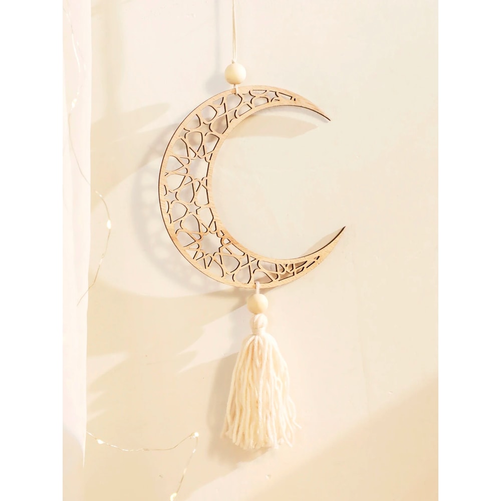 Wooden Ramadan Wall Decor With Tassels For Eid Mubarak Celebrations 2
