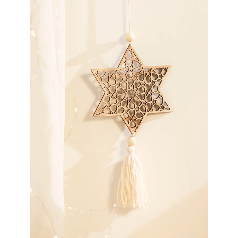 Wooden Ramadan Wall Decor With Tassels For Eid Mubarak Celebrations 3