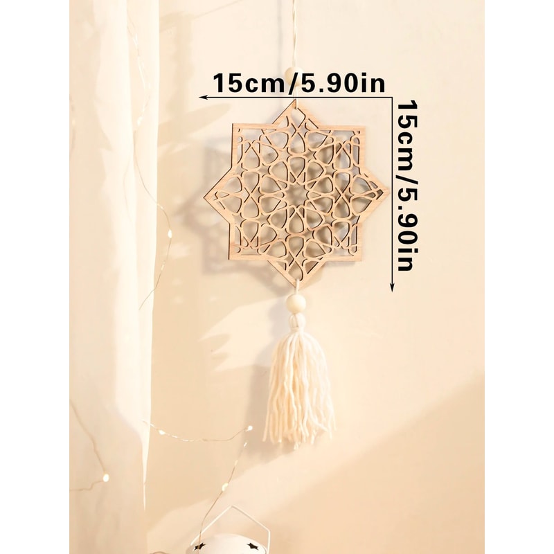 Wooden Ramadan Wall Decor With Tassels For Eid Mubarak Celebrations 6