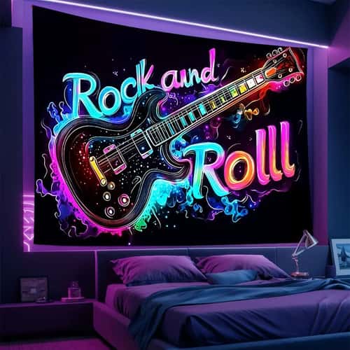 Neon guitar tapestry for Bedroom, Studio and rock bar decor
