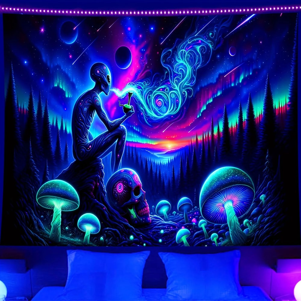 Aurora Borealis Forest Tapestry Wall Hanging For Bedroom And Boho Room Decor 0