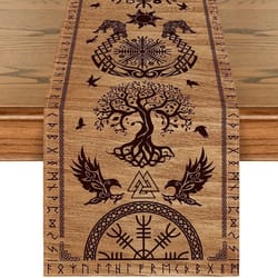 viking raven linen table runner with helm of awe nordic dining decor
