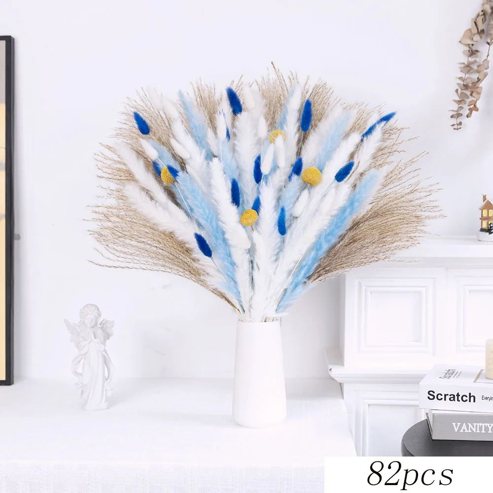 Blue Pampas Grass Bunny Tail Dried Flower Bouquet For Boho Home Decor 8