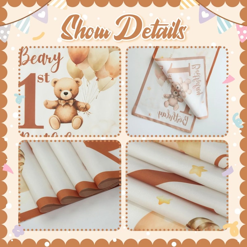Beary First Birthday Teddy Bear Table Runner For Baby Shower And 1st Birthday Table Decoration 4