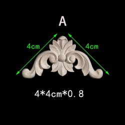 floral wood carved corner onlay furniture applique, unpainted decorative trim