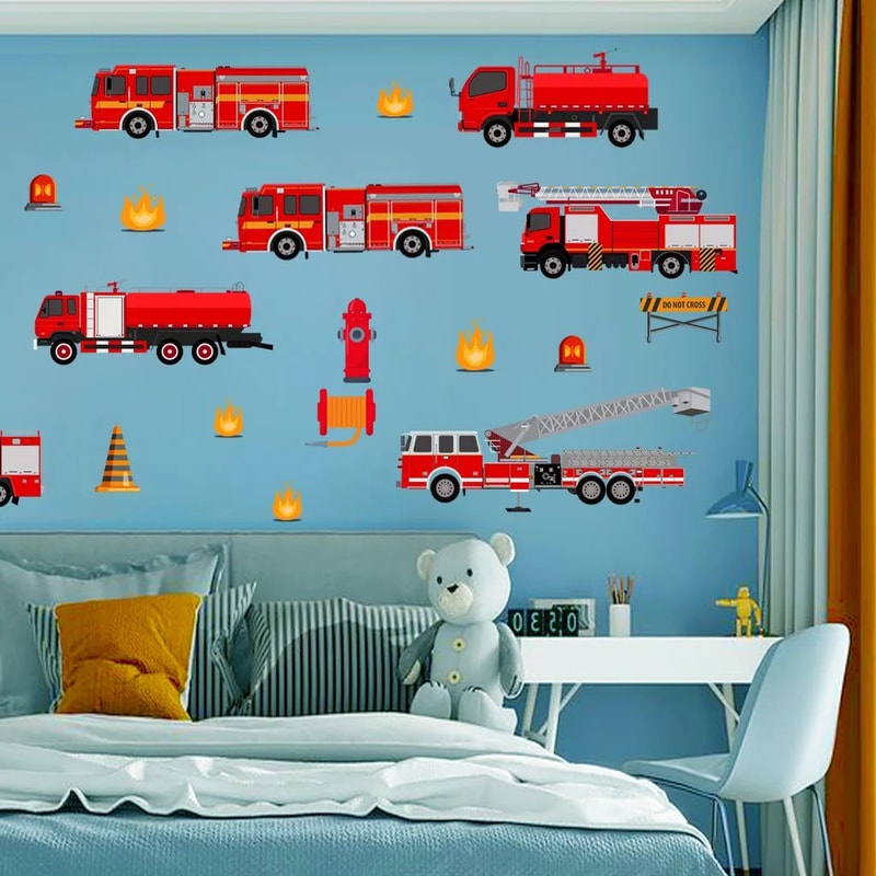 Fire Truck Wall Decal For Kids Room Peel And Stick Playroom Wall Decor 4