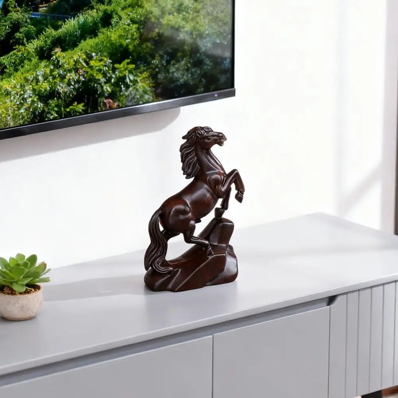 Rosewood Horse Statue For Wealth Success Feng Shui Zodiac Desk Decor 1