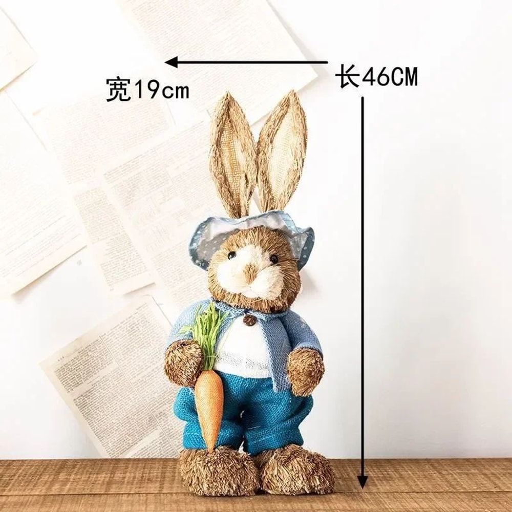 Handcrafted Straw Rabbit Easter Decoration Rustic Bunny Ornament For Home Garden 16