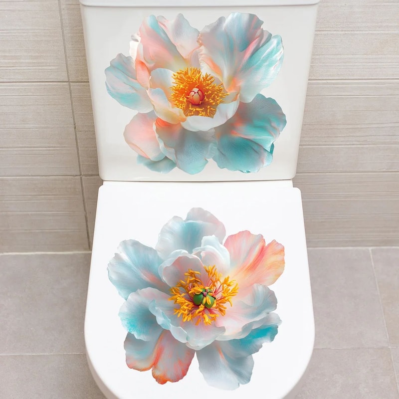 Golden Floral Toilet Seat Sticker Waterproof Selfadhesive Bathroom Toilet Decal 2pcs 9