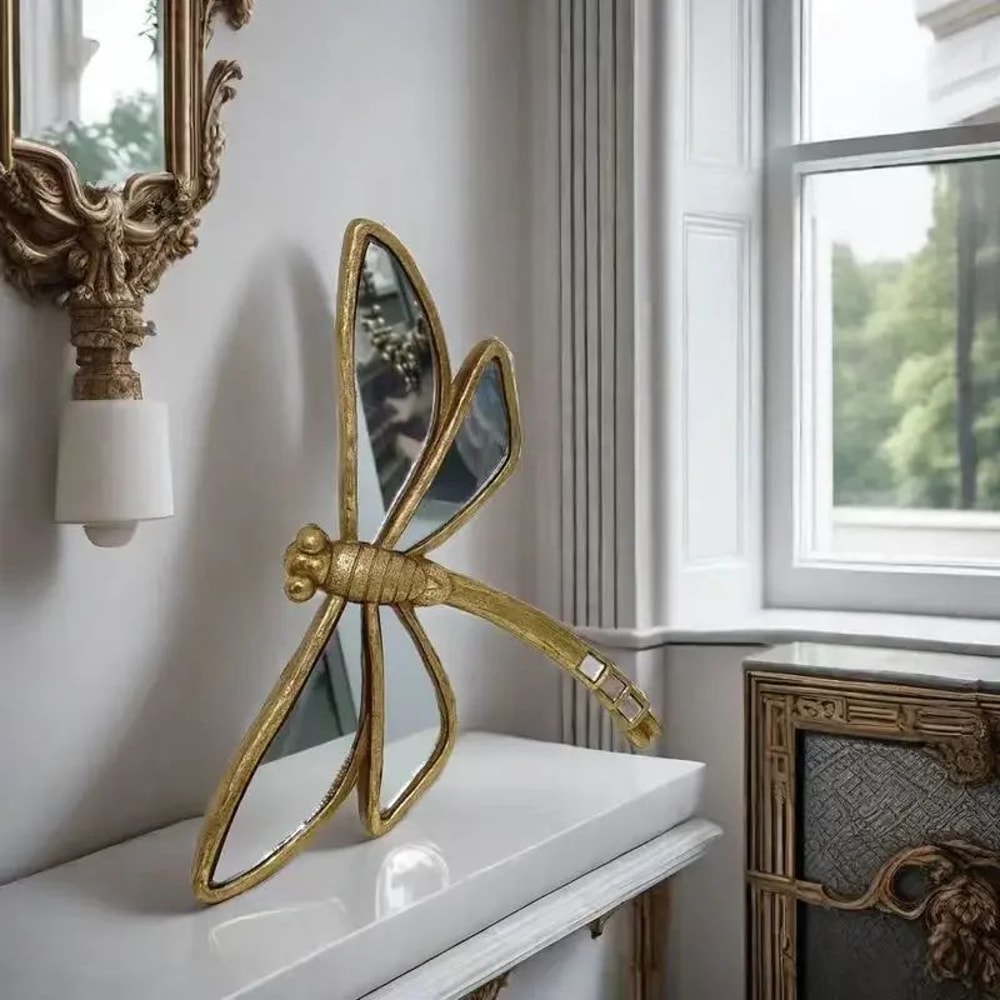 Vintage Gold Dragonfly Wall Mirror Decor Resin Wall Art For Elegant Living Spaces 1