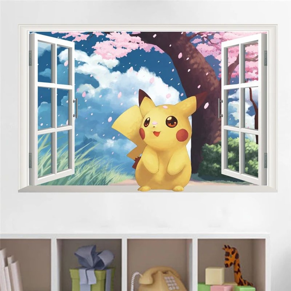 Cute Pikachu Wall Sticker For Kids Room Decor Peel And Stick Anime Bedroom Wall Decal 4