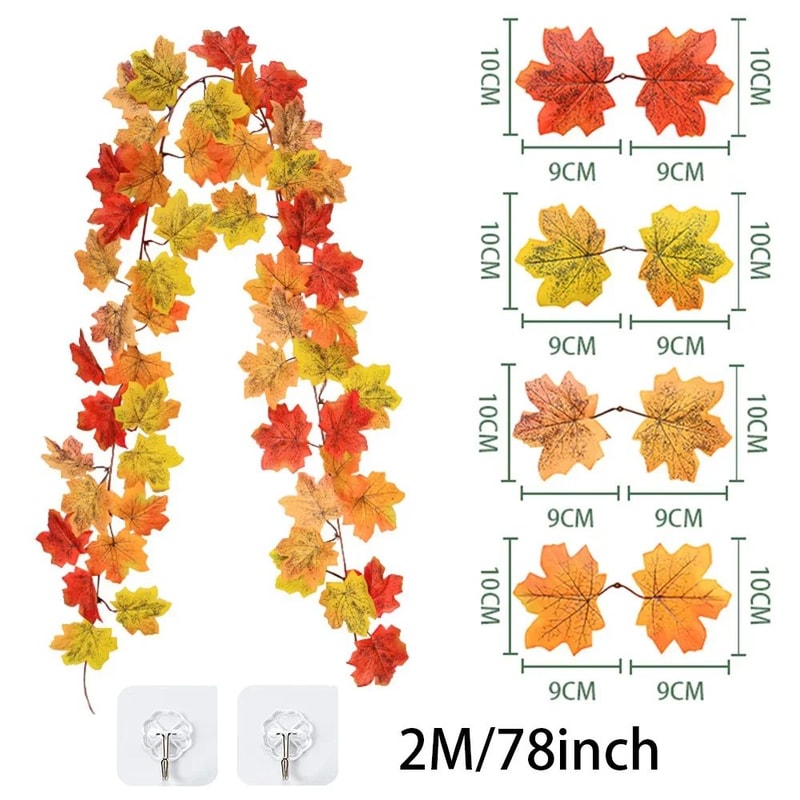 2M Artificial Fall Garland Realistic Autumn Maple Leaf Decor For Festive Homes 8