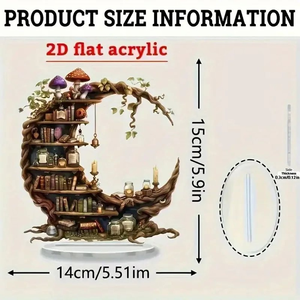 Moonlit Library Acrylic Decor Bohemian Crescent Moon Bookshelf Accent 5