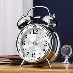 vintage twin bell alarm clock with night light, loud analog bedside desk clock