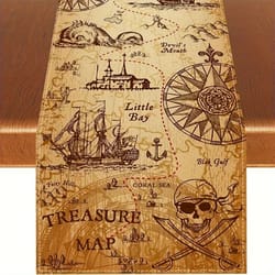 vintage pirate linen table runner – indiana jones inspired farmhouse table decor
