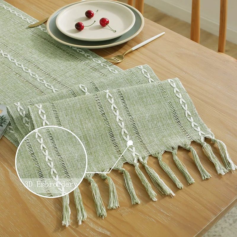 Boho Tassel Cotton Linen Table Runner Rustic Farmhouse Table Decor 5
