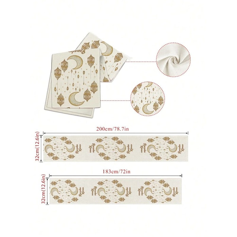 Elegant Ramadan Table Runner With Moon Lantern Design Premium Linen Eid Table Decor 4