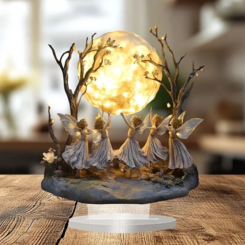 Moon Tree Elf Acrylic Tabletop Decor Enchanting Moon Tree Decor Fantasy Desk Ornament 2