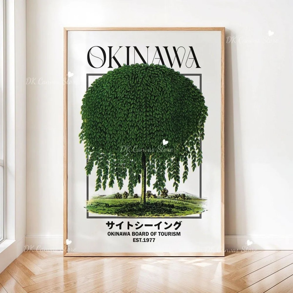 Okinawa Travel Poster Japanese Wall Art Vintage Japandi Bonsai Tree Print 13
