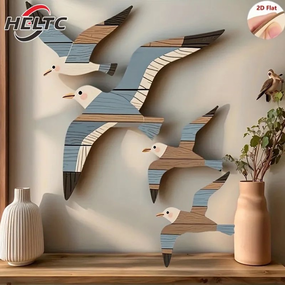 Coastal Wooden Seagull Wall Decor Set Rustic Nautical Wall Art For BeachInspired Spaces 1