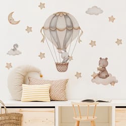 dreamy nursery wall decals with bear & rabbit hot air balloons for kids room