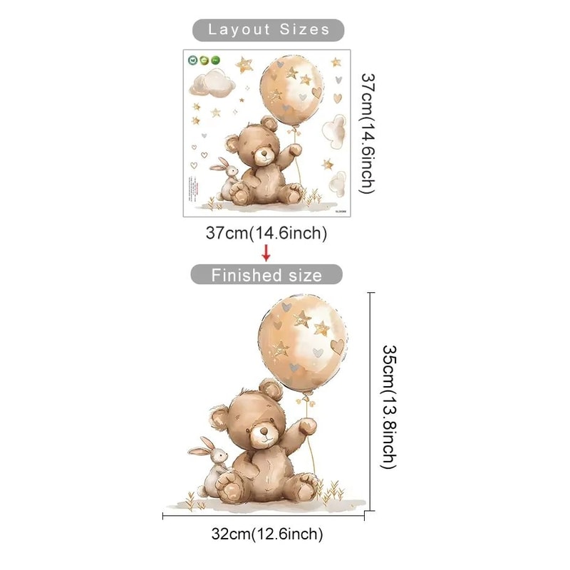 Dreamy Nursery Wall Decals With Bear Rabbit Hot Air Balloons For Kids Room 8