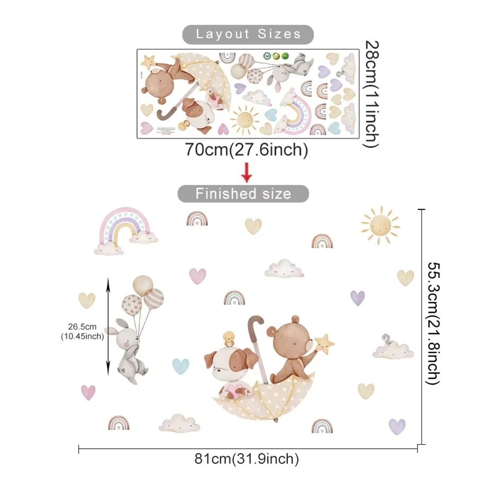 Dreamy Nursery Wall Decals With Bear Rabbit Hot Air Balloons For Kids Room 9