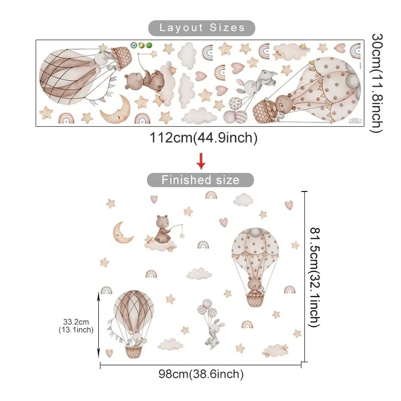 Dreamy Nursery Wall Decals With Bear Rabbit Hot Air Balloons For Kids Room 10