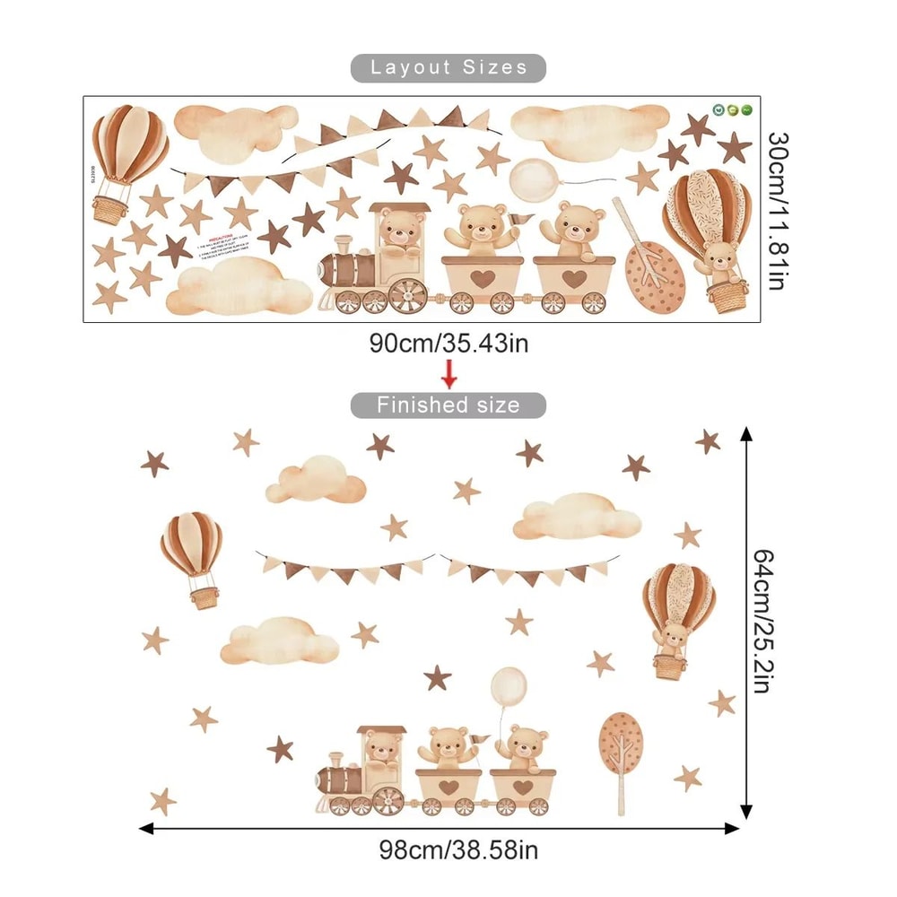 Dreamy Nursery Wall Decals With Bear Rabbit Hot Air Balloons For Kids Room 11