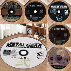 metal gear cd disc gaming room rug round area rug for bedroom, living room, and gamer decor